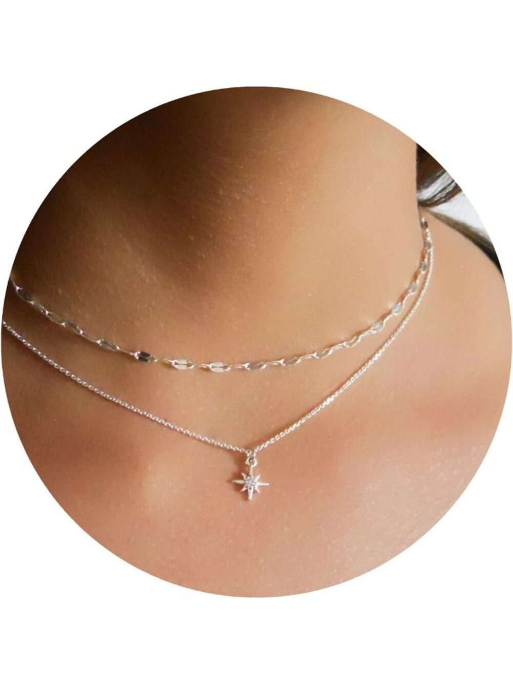 Dainty Silver North Star Necklace with CZ Pendant for Women - Elegant Jewelry
